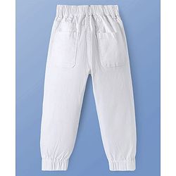 Pine Kids Cotton Elastane Woven Full Length Solid Trouser - White