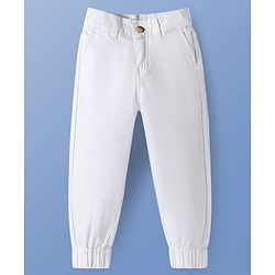 Pine Kids Cotton Elastane Woven Full Length Solid Trouser - White