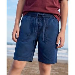 Pine Kids Cotton Elastane Woven Above Knee Length Solid Colour Shorts - Navy Blue