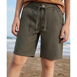 Pine Kids Cotton Elastane Woven Above Knee Length Shorts - Olive Green
