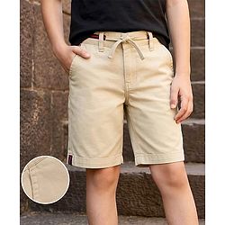 Pine Kids Cotton Woven Above Knee Length Solid Shorts - Beige