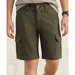 Pine Kids Cotton Elastane Woven Solid Colour Shorts - Olive Green