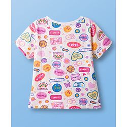 Pine Kids Single Jersey Knit Half Sleeves Co-ords Night Suit With Text Print - Light Orange