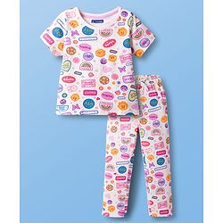Pine Kids Single Jersey Knit Half Sleeves Co-ords Night Suit With Text Print - Light Orange