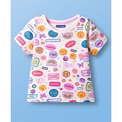 Pine Kids Single Jersey Knit Half Sleeves Co-ords Night Suit With Text Print - Light Orange
