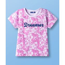 Pine Kids Single Jersey Knit Half Sleeves Capri Co-ord Night Suit With Floral Print - Lavender