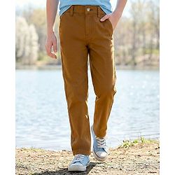 Pine Kids Cotton Elastane Woven Full Length Solid Colour Trouser - Khaki