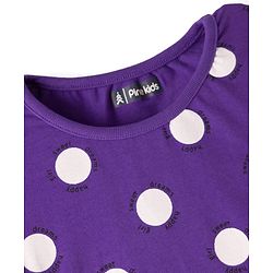Pine Kids Single Jersey Knit Half Sleeves Co-ords Capri Night Suit With Polka Dot Print - Purple
