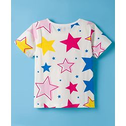 Pine Kids Single Jersey Knit Half Sleeves Co-ords Night Suit With Star Print - White