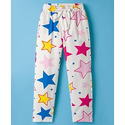Pine Kids Single Jersey Knit Half Sleeves Co-ords Night Suit With Star Print - White
