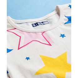 Pine Kids Single Jersey Knit Half Sleeves Co-ords Night Suit With Star Print - White
