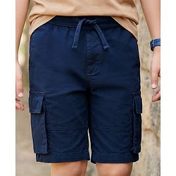 Pine Kids Cotton Elastane Woven Knee Length Solid Shorts - Blue