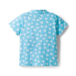 Pine Kids Single Jersey Knit Half Sleeves Co-Ord Night Suit with Heart Print - Light Blue