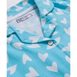Pine Kids Single Jersey Knit Half Sleeves Co-Ord Night Suit with Heart Print - Light Blue