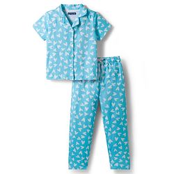 Pine Kids Single Jersey Knit Half Sleeves Co-Ord Night Suit with Heart Print - Light Blue