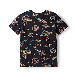 Pine Kids Single Jersey Knit Half Sleeves Co-Ord Night Suit Set With Space Theme Print - Black