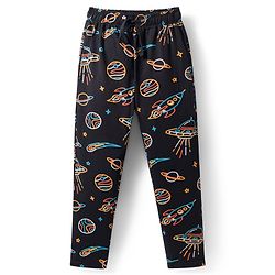 Pine Kids Single Jersey Knit Half Sleeves Co-Ord Night Suit Set With Space Theme Print - Black