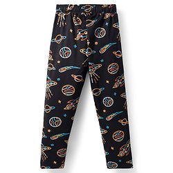 Pine Kids Single Jersey Knit Half Sleeves Co-Ord Night Suit Set With Space Theme Print - Black