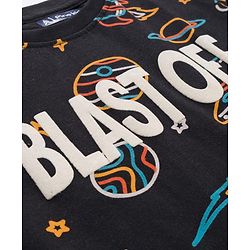Pine Kids Single Jersey Knit Half Sleeves Co-Ord Night Suit Set With Space Theme Print - Black