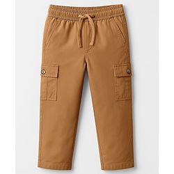 Pine Kids Cotton Elastane Woven Full Length Solid Colour Trouser Pant - Khaki