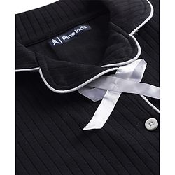 Pine Kids Drop Needle Knit Half Sleeves Solid Co-ord Night Suit With Bow Applique - Black