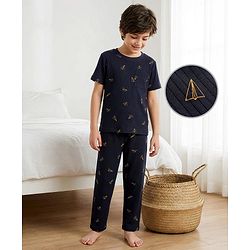 Pine Kids Drop Needle  Half Sleeves  Co-Ord Night Suit Set With Origami Plane Print - Black