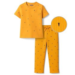 Pine Kids Drop Needle  Half Sleeves  Co-ords Night Suit With Tree Print - Yellow