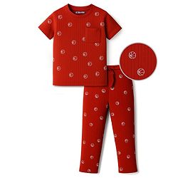 Pine Kids Drop Needle Half Sleeves  Co-ords Night Suits with Basketball Print - Red Orche