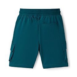 Pine Kids Looper Knit Above Knee Length Shorts With Pockets & Text Print - Teal Blue