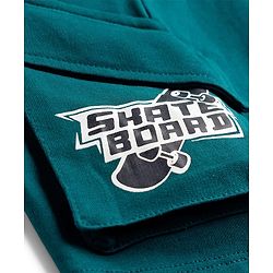Pine Kids Looper Knit Above Knee Length Shorts With Pockets & Text Print - Teal Blue