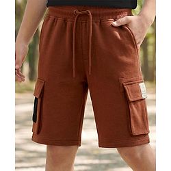 Pine Kids Looper Knit Above Knee Length Shorts With Text Badge - Brown