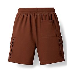 Pine Kids Looper Knit Above Knee Length Shorts With Text Badge - Brown