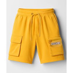 Pine Kids Looper Knit Above Knee Length Shorts With Text Badge - Yellow