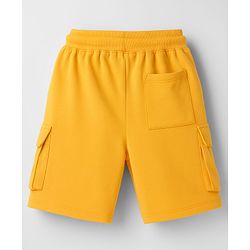 Pine Kids Looper Knit Above Knee Length Shorts With Text Badge - Yellow