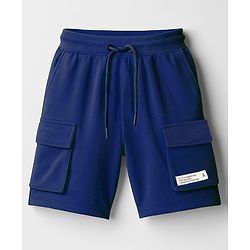 Pine Kids Looper Knit Above Knee Length Shorts With Text Badge - Navy Blue