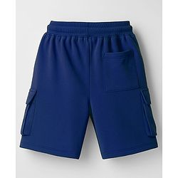 Pine Kids Looper Knit Above Knee Length Shorts With Text Badge - Navy Blue