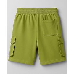 Pine Kids Looper Knit Above Knee Length Shorts With Text Badge - Olive Green