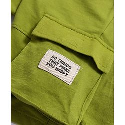 Pine Kids Looper Knit Above Knee Length Shorts With Text Badge - Olive Green