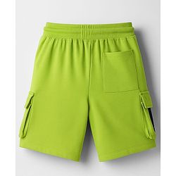 Pine Kids Looper Knit Above Knee Length Shorts With Text Badge - Lime Green