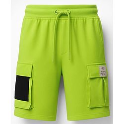 Pine Kids Looper Knit Above Knee Length Shorts With Text Badge - Lime Green