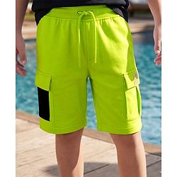 Pine Kids Looper Knit Above Knee Length Shorts With Text Badge - Lime Green
