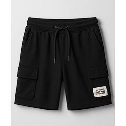 Pine Kids Looper Knit Above Knee Length Shorts With Text Badge - Black