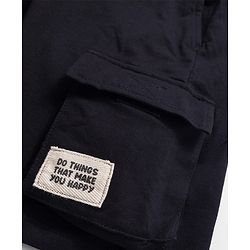 Pine Kids Looper Knit Above Knee Length Shorts With Text Badge - Black