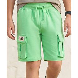 Pine Kids Looper Knit Above Knee Length Shorts With Pockets & Text Badge - Sea Green