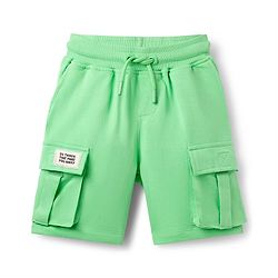 Pine Kids Looper Knit Above Knee Length Shorts With Pockets & Text Badge - Sea Green