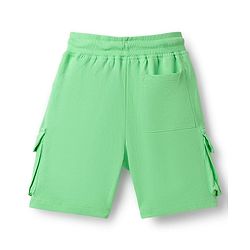 Pine Kids Looper Knit Above Knee Length Shorts With Pockets & Text Badge - Sea Green