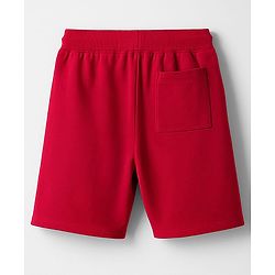Pine Kids Looper Knit Above Knee Length Shorts With Text Badge - Light Red