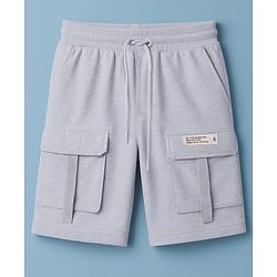 Pine Kids Looper Knit Above Knee Length Shorts With Text Badge - Grey