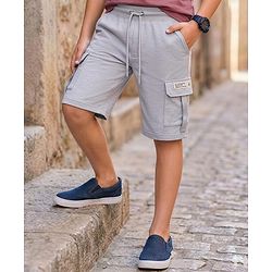 Pine Kids Looper Knit Above Knee Length Shorts With Text Badge - Grey