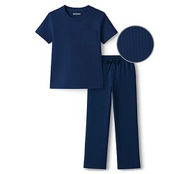 Pine Kids Drop Needle  Half Sleeves Solid Colour Co-ords Night Suit - Navy Blue